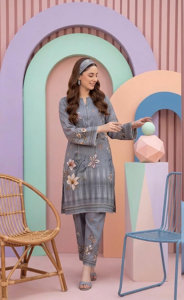 Grey floral 2pc Dress