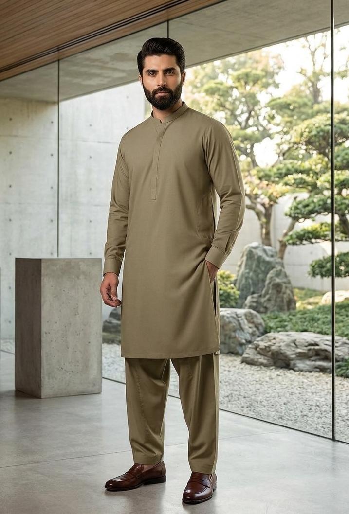 Men's Khaki Classic Shalwar Kameez