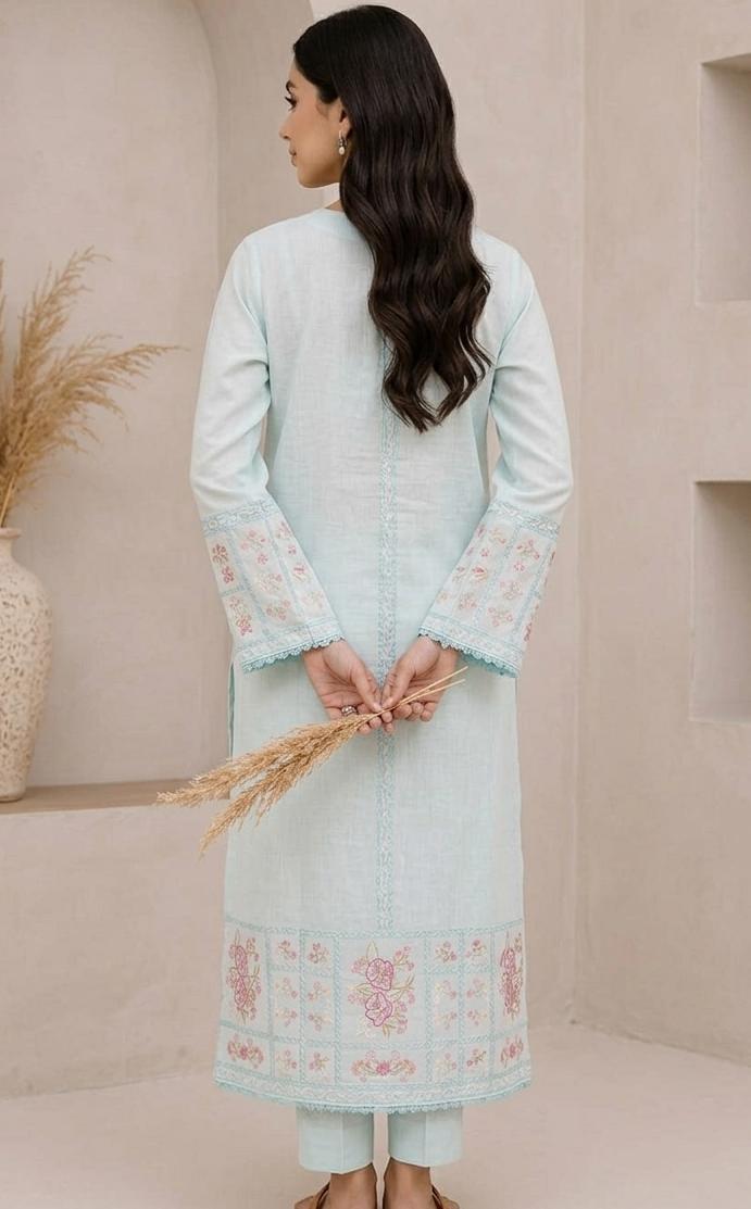 Women's Sky Blue Embroidered 2-Piece