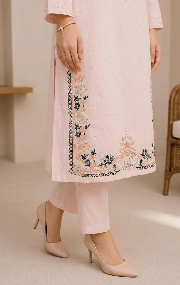 Women's Peach Embroidered 2-Piece