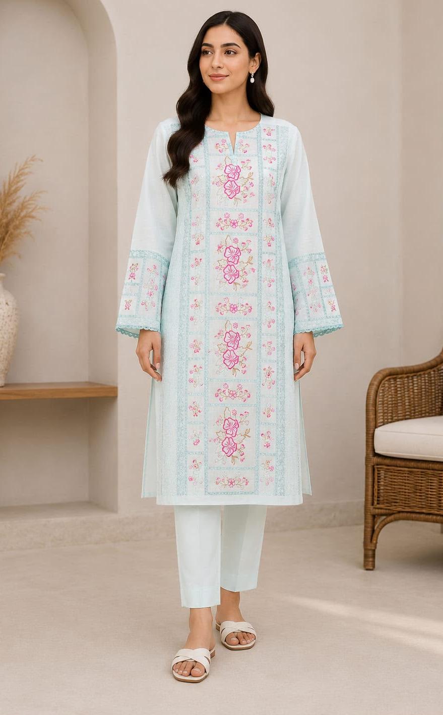 Women's Sky Blue Embroidered 2-Piece