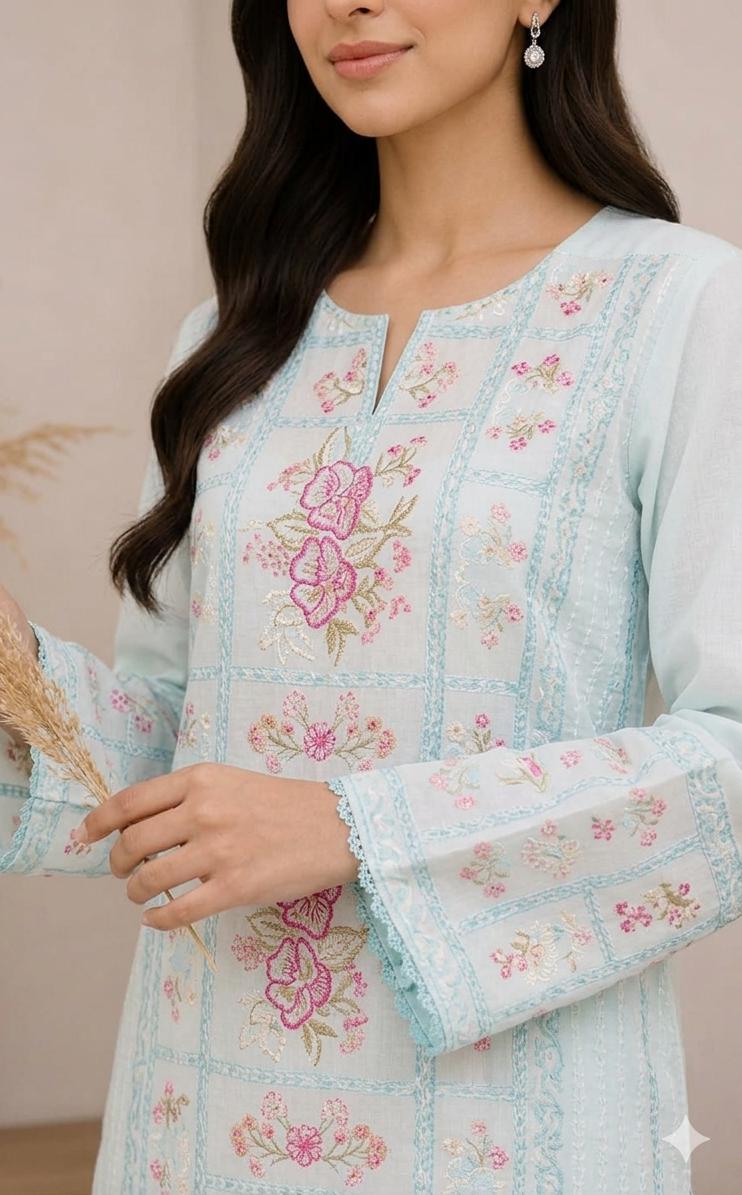 Women's Sky Blue Embroidered 2-Piece