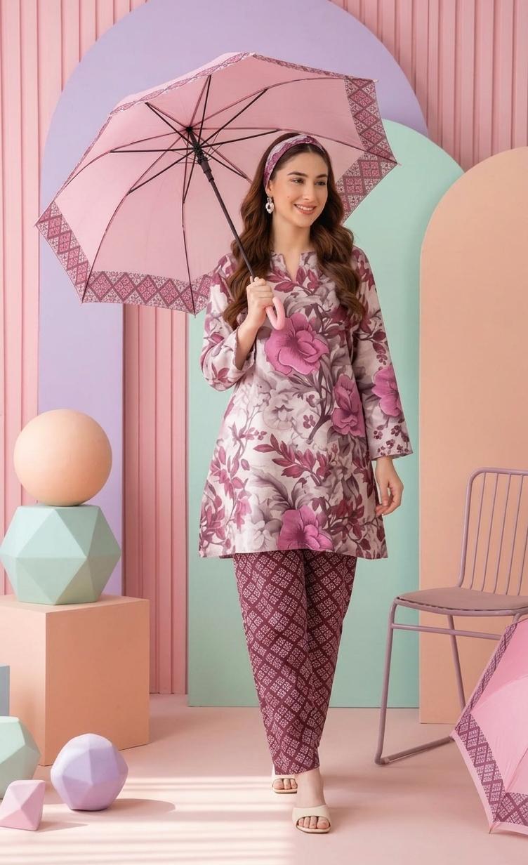 Luxury Pink Printed Lawn