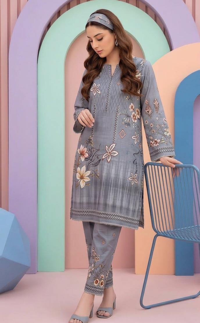 Grey floral 2pc Dress