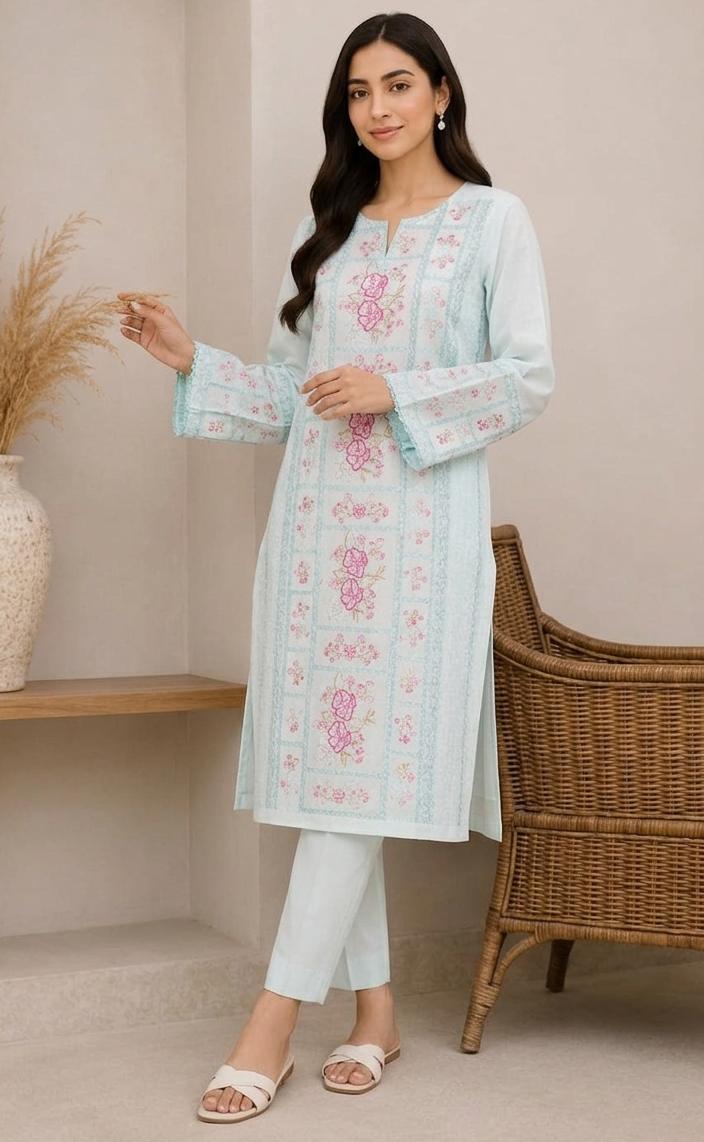 Women's Sky Blue Embroidered 2-Piece