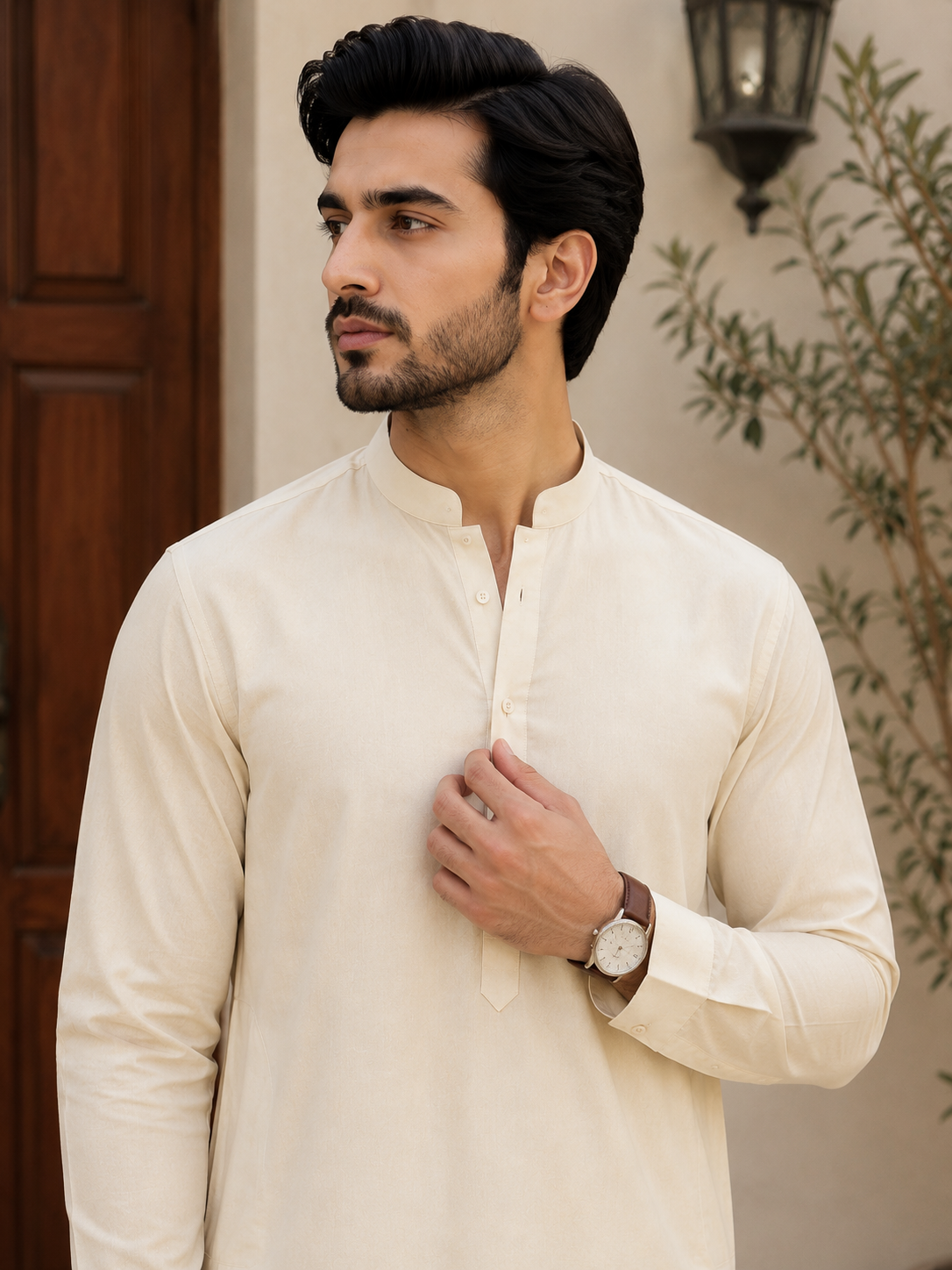 Cream Men's Classic Shalwar Kameez