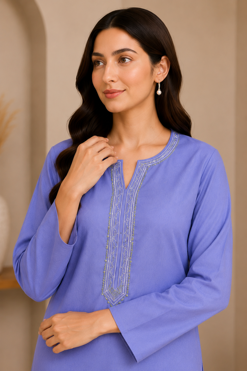 Lavender Embroidered 2-Piece Kurta Trouser Set
