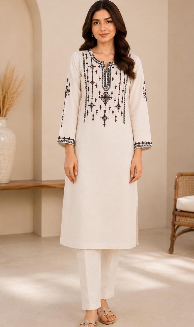 Women's White Embroidered 2-Piece