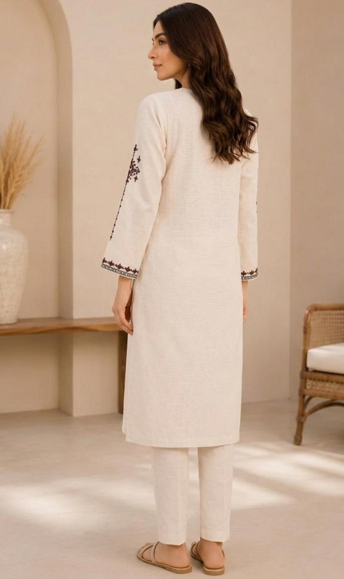 Women's White Embroidered 2-Piece