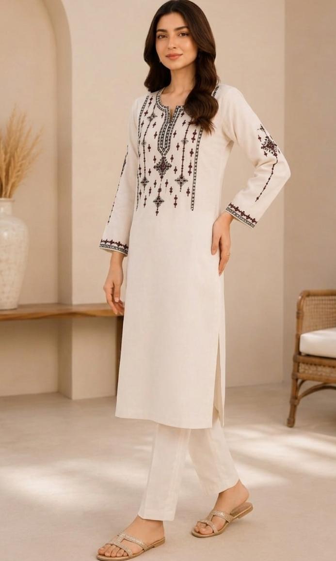 Women's White Embroidered 2-Piece
