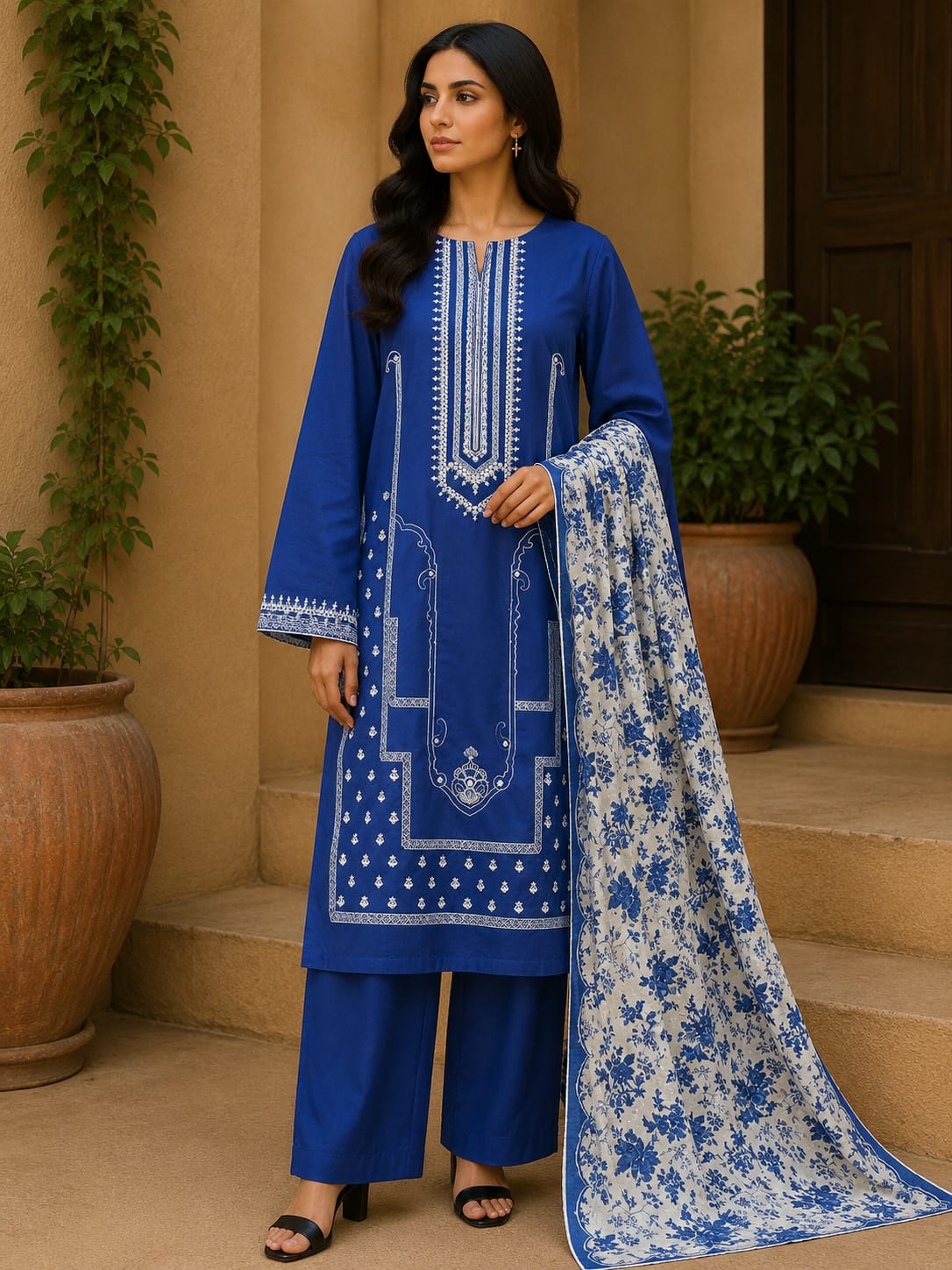 Royal Blue Embroidered 3-Piece Suit