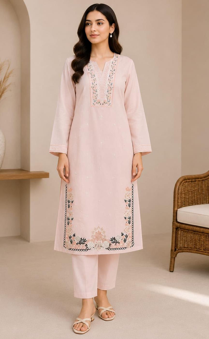 Women's Peach Embroidered 2-Piece