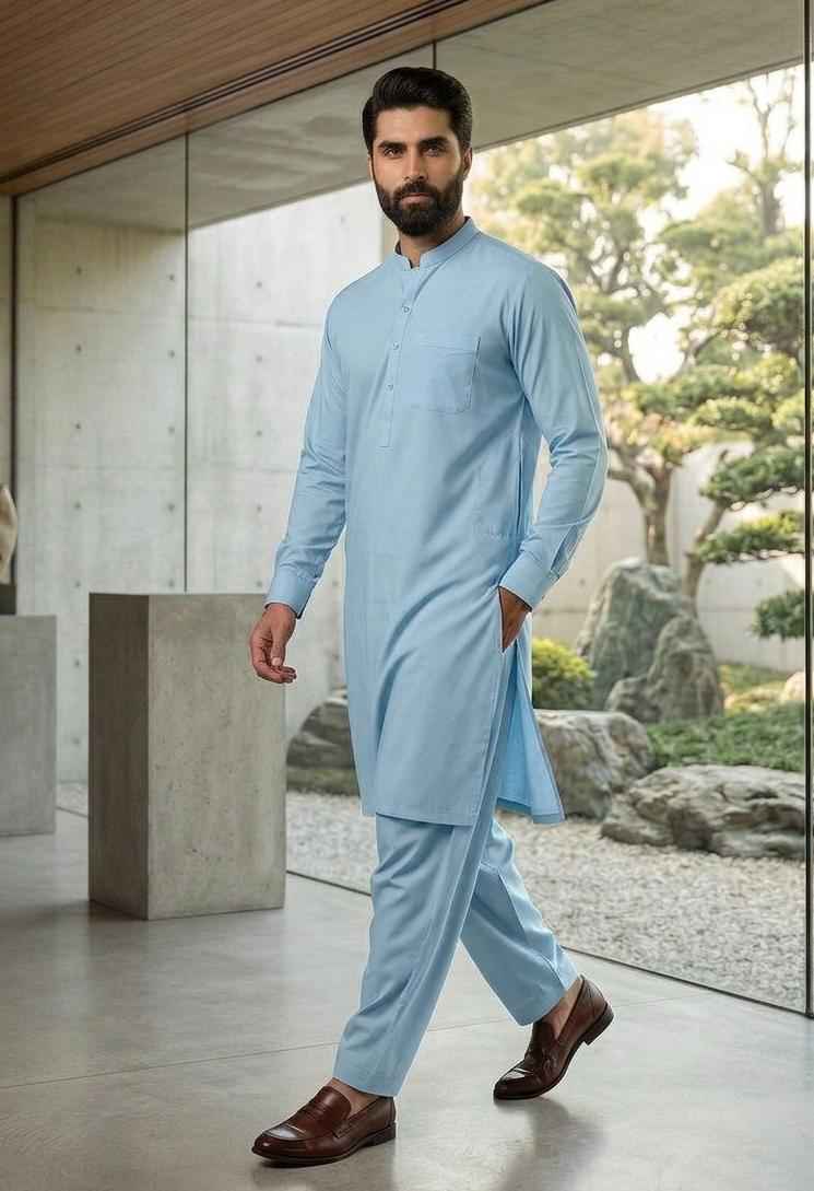 Men's Sky blue Classic Shalwar Kameez