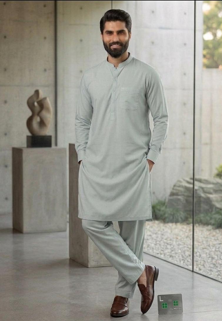 Men's Light Grey Classic Shalwar Kameez