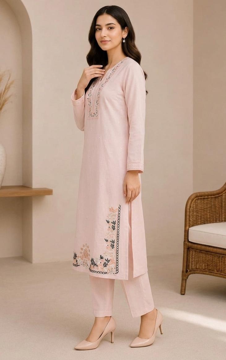 Women's Peach Embroidered 2-Piece