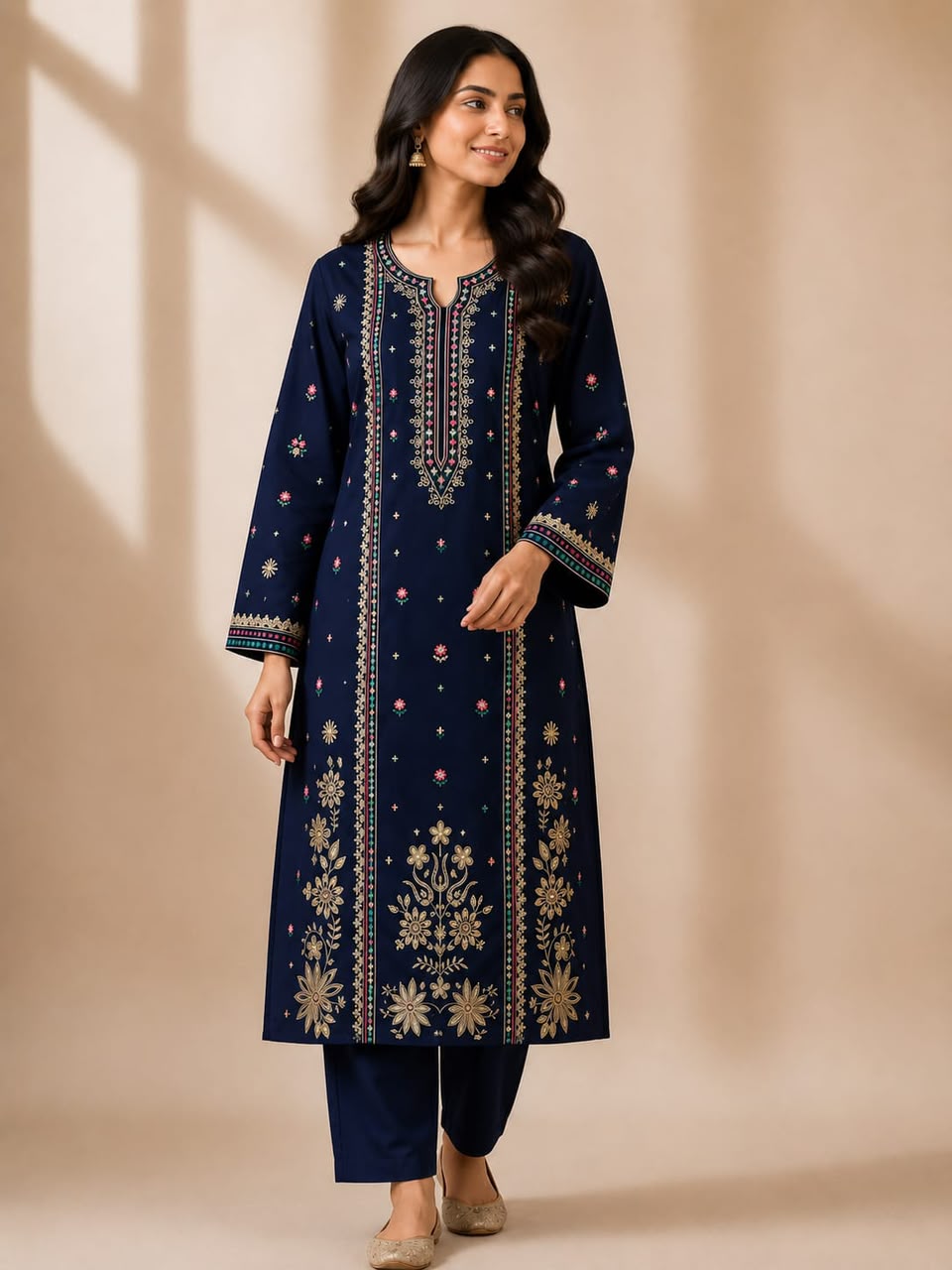 Women's Dark Blue Embroidered 2-Piece