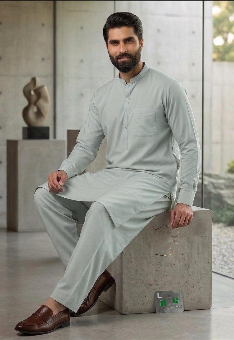 Men's Light Grey Classic Shalwar Kameez
