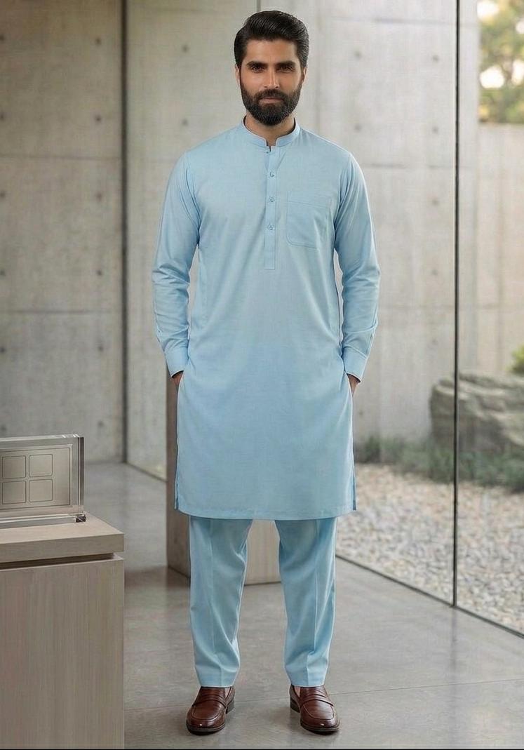 Men's Sky Blue Classic Shalwar Kameez