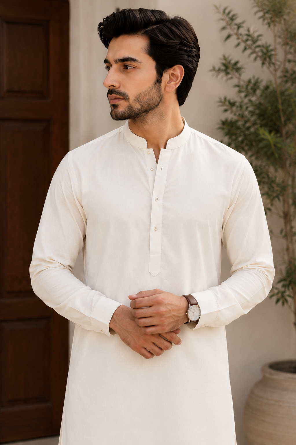 Men's Premium Off-White Wash & Wear Shalwar Kameez