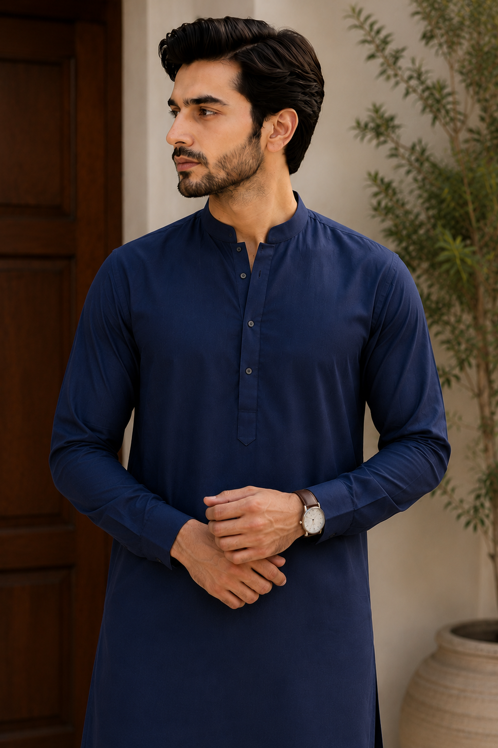 Men's Premium Dark Blue Wash & Wear Shalwar Kameez