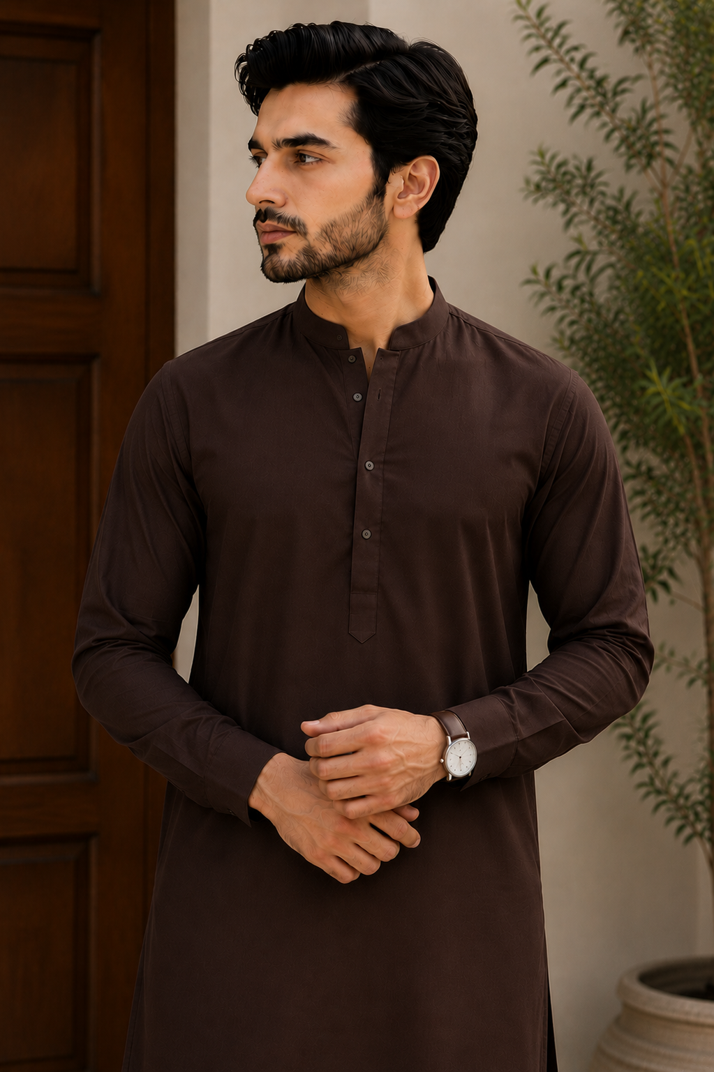 Men's Premium Dark Brown Wash & Wear Shalwar Kameez