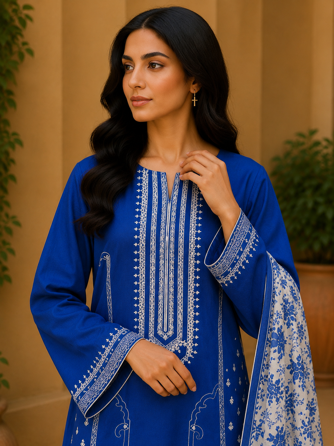 Royal Blue Embroidered 3-Piece Suit