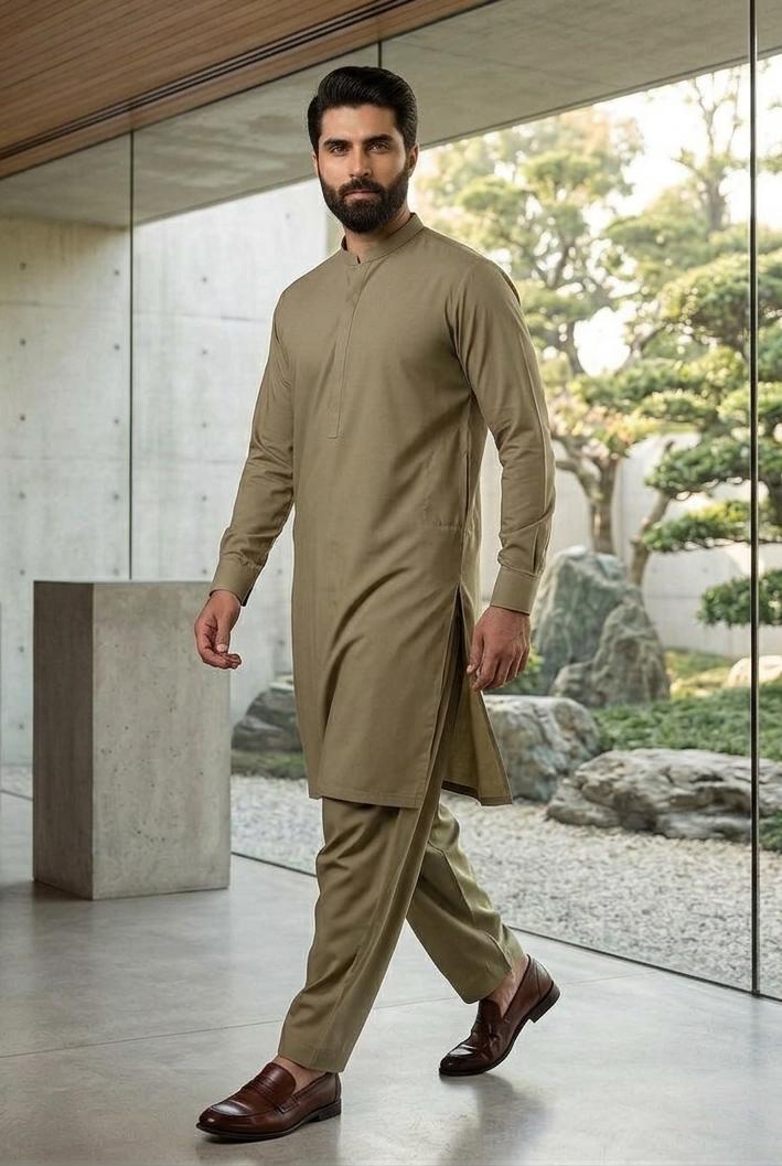 Men's Khaki Classic Shalwar Kameez