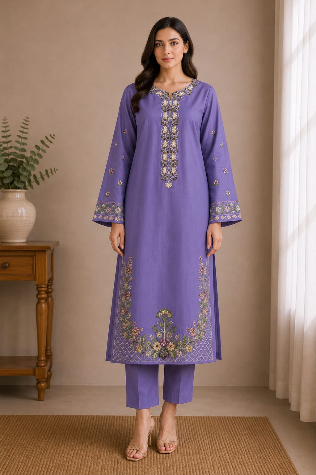 Women's Light Purple Embroidered 2-Piece