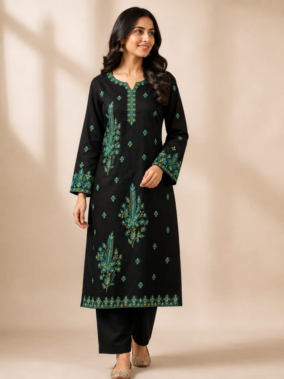 Women's Black Embroidered 2-Piece