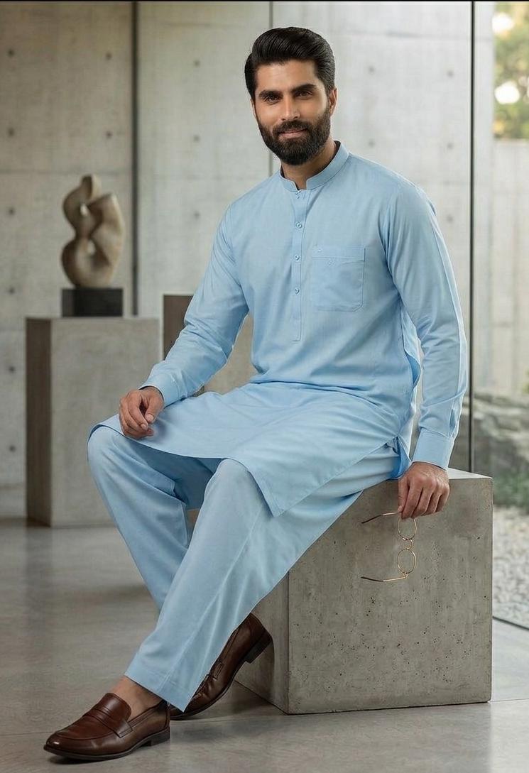 Men's Sky blue Classic Shalwar Kameez